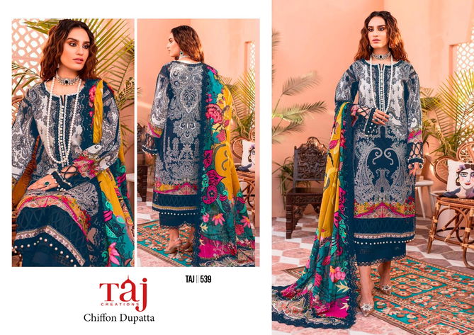 539 And 540 Taj Printed Embroidery Cotton Pakistani Suits Wholesale Shop In Surat
